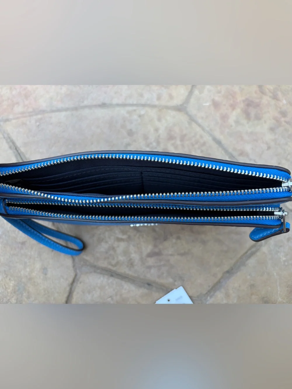 COACH Pebbled Leather Wristlet in Racer Blue